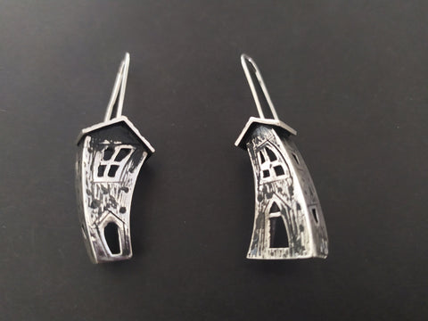 House jewelry Silver black Earrings long  with hooks