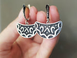 Small earrings silver 925 women jewelry Oxidized black
