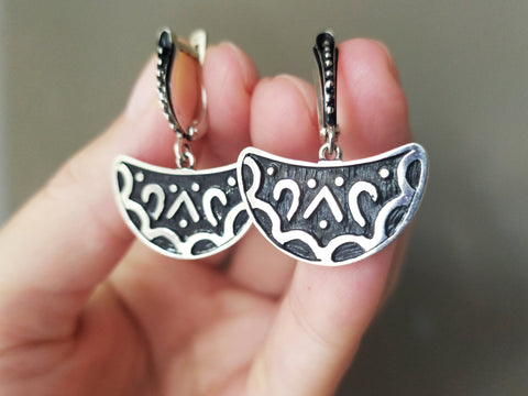 Small earrings silver 925 women jewelry Oxidized black