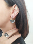 Small earrings silver 925 women jewelry Oxidized black