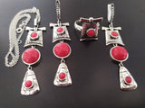 Very long earrings Sterling silver 925 with red lab coral