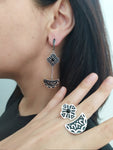Earrings and Ring semi Black onyx Women jewelry