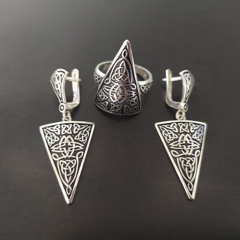 Jewelry set Earrings and ring Sterling silver 925 triangle