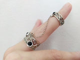 Double ring with black onyx gemstones Silver 925