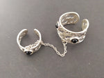 Double ring with black onyx gemstones Silver 925
