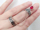 Double ring silver Lab garnet Adjustable STERLING SILVER 925