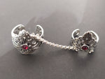Double ring Sterling silver 925 lab red garnet gemstone