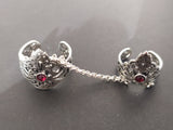 Double ring Sterling silver 925 lab red garnet gemstone