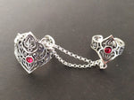 Armenian double ring Sterling silver 925 Lab red garnet Adjustable rings for women