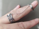 Armenian double ring Sterling silver 925 Lab white pearl Adjustable