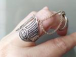 Double ring Wings  Sterling silver 925 Lab red garnet Adjustable