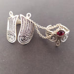 Double ring Wings  Sterling silver 925 Lab red garnet Adjustable
