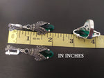Silver 925 Marcasite Emerald green EARRINGS Very long Green
