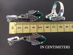 Silver 925 Marcasite Emerald green EARRINGS Very long Green
