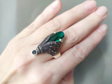 Silver 925 Marcasite Emerald green EARRINGS Very long Green