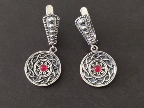 Small earrings red stone SILVER 925