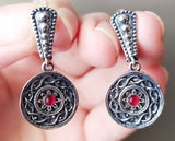 Small earrings red stone SILVER 925