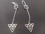 Earrings on chain Hooked Triangle celtic style Sterling silver 925