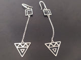 Earrings on chain Hooked Triangle celtic style Sterling silver 925