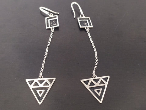 Earrings on chain Hooked Triangle celtic style Sterling silver 925
