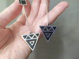 Earrings on chain Hooked Triangle celtic style Sterling silver 925