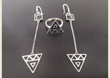 Jewelry SET Earrings hooked and ring Triangle celtic style Sterling silver 925