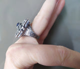 Ring square blue sapphire stones STERLING SILVER 925