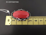 Pendant handmade Sterling silver 925 Natural red coral Oval