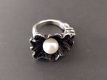 Black 925 Silver jewelry set Lab pearl Dangle Drop Earrings and Ring SET