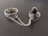 Double ring silver Black onyx Adjustable STERLING SILVER 925