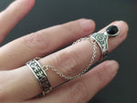 Double ring silver Black onyx Adjustable STERLING SILVER 925