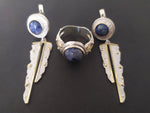 Gold and silver earrings Natural blue lapis lazuli very long earring