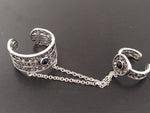 Armenian jewelry Double ring with chains Silver 925 black onyx