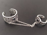 Armenian jewelry Double ring with chains Silver 925 black onyx