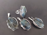 Ring women labradorite oval blue green Silver 925 Floral Handmade