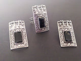 Black onyx silver 925 SET rectangle ring Jewelry