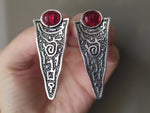 Set Rings and Very long earrings silver 925 with red lab garnet