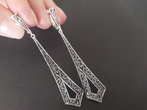 Extra long earrings Sterling Silver 925 jewelry