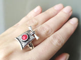 Very long earrings Sterling silver 925 with red lab coral