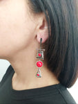 Very long earrings Sterling silver 925 with red lab coral