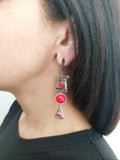 Very long earrings Sterling silver 925 with red lab coral