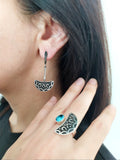 Earrings and Ring Semi circle Sizes US 7 US 8 US 9 silver 925