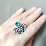 Earrings and Ring Semi circle Sizes US 7 US 8 US 9 silver 925