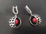 Jewelry set Small ring and earrings silver 925 round lab coral