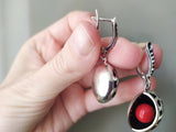 Small earrings silver 925 with round lab coral