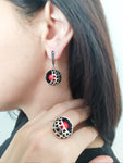 Small earrings silver 925 with round lab coral