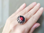 Jewelry set Small ring and earrings silver 925 round lab coral