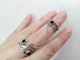 Double ring with red stones Silver 925 Floral Herbal pattern