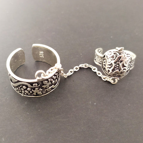 Pomegranate and Grape Double ring with chain Silver 925