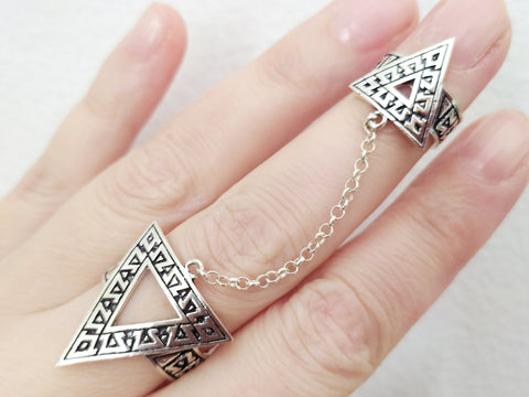 Double ring Silver 925 triangle pointed